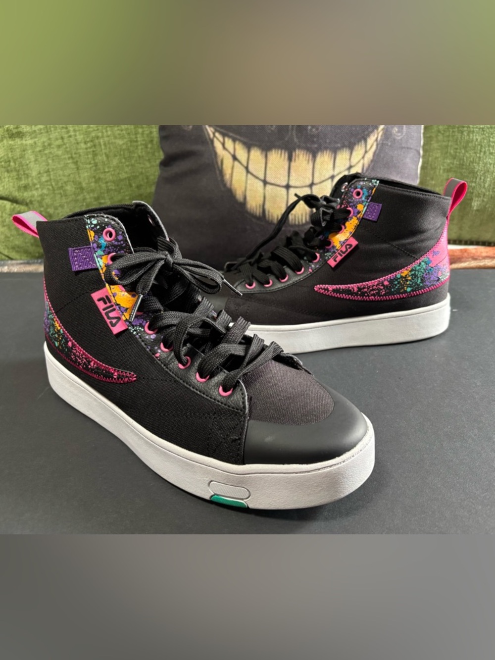 FILA High Top Graphic Splatter Sneakers Black Pink Women Size 11